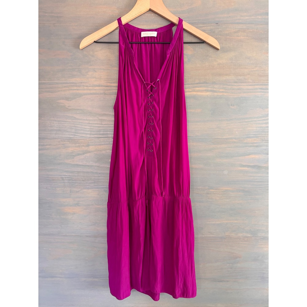 Ramy Brook Fuchsia Pink Lace Up Front Blouson Waist Sleeveless Mini Dress